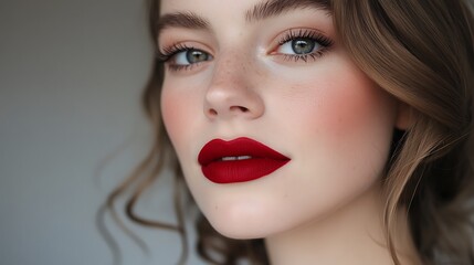 Fototapeta premium Bold red lips with matte lipstick and subtle definition