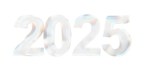 3d 2025 with glass distortion effect isolated on a transparent background. 3d transparent elements for graphic design.