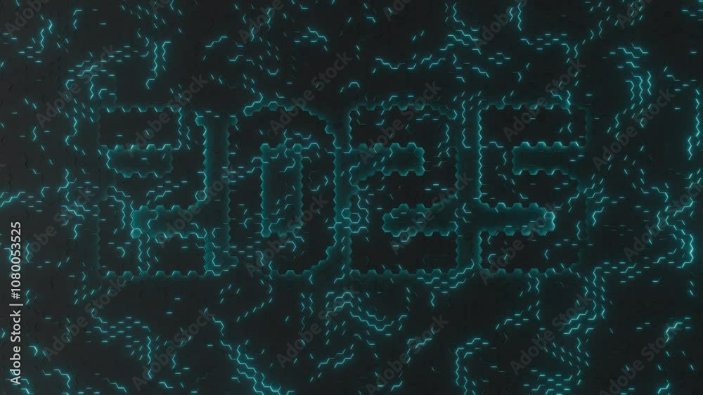 Poster abstract background of neon hexagons. loop 3d animation of the abstract movement of hexagonal cells 