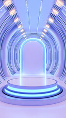 Obraz premium Futuristic technology podium. Sci Fi Futuristic Podium. Futuristic Stage neon. 3D rendering 