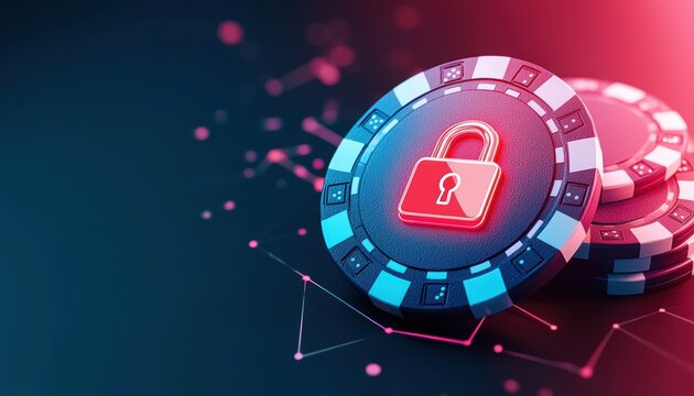 Digital security concept featuring poker chips with a lock symbol, representing online gambling security and protection.