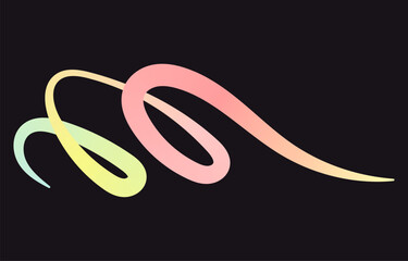 Neon Color Gradient squiggle lines. Scribble stripe with wavy elements. Abstract organic dynamic colorful Shapes on dark background.