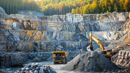 Massive Quarry Excavation with Heavy Machinery in Action