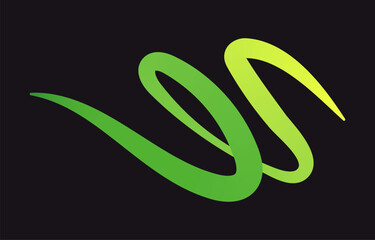 Neon Color Gradient squiggle lines. Scribble stripe with wavy elements. Abstract organic dynamic colorful Shapes on dark background.