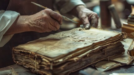 Fototapeta premium Antique Book Restoration Process in a Workshop