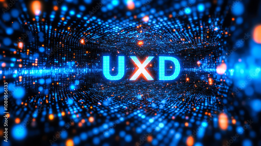 Aufkleber futuristic uxd concept with blue matrix binary code for user experience design