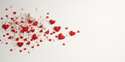 A white background with a red and white heart pattern. The hearts are scattered all over the background, creating a sense of chaos and disorder. The image conveys a feeling of love and affection