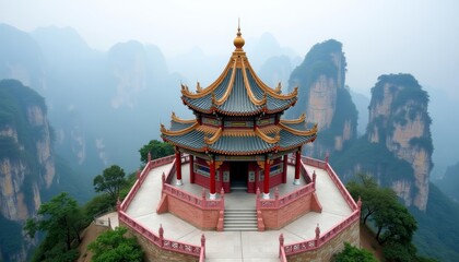 Fototapeta premium Ethereal beauty of an ancient temple amidst natures grandeur