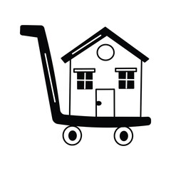 House on a shopping cart, symbolizing property purchase or listing