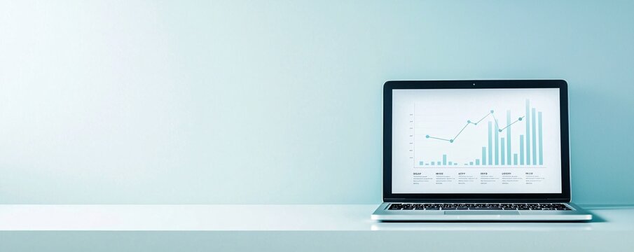 Close-up of a laptop with a modern portfolio design displayed on screen, isolated against a gradient background, offering copyspace for advertisements