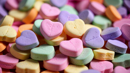 Pile of candy hearts in various colors