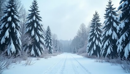 Fototapeta premium Whispers of winters serenity in a snowy forest