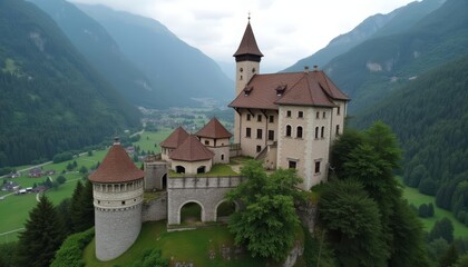 Fototapeta premium Enchanting Medieval Fortress in the Heart of the Mountains