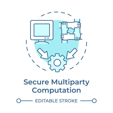 Secure multiparty computation soft blue concept icon. Type of privacy enhancing technologies. Data clean rooms. Round shape line illustration. Abstract idea. Graphic design. Easy to use in article