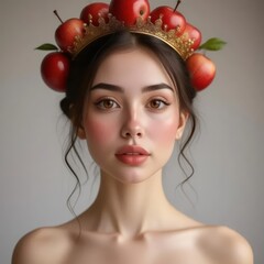 Naklejka premium Portrait of girl with apple crown
