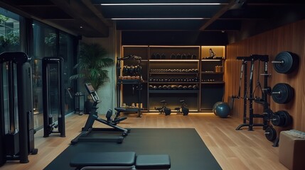 Naklejka premium Modern Home Gym with Minimalist Design and Equipment