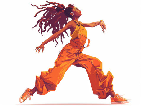 Dynamic Vector Illustration of a  Dancer in Motion,woman with dreadlocks dansing vector illustration  on white background