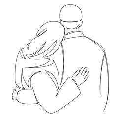 One continuous single drawing line art flat doodle muslim, couple, love, happy, people, romantic. Isolated image hand draw contour on a white background
