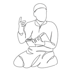 One continuous single drawing line art flat doodle muslim, people, teacher, education, child, student, islam. Isolated image hand draw contour on a white background
