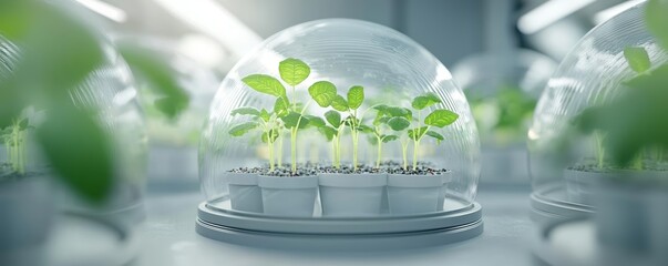 Cultivating advanced seedlings under a high-tech dome, glowing with life