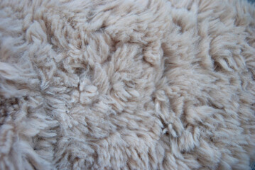 Close-up of fur. Yellow fur background. Beige furry texture.