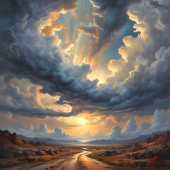 Illustration of dramatic clouds on the heavenly sky.