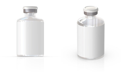 3D render of a glass vial with blank white label. 50R.