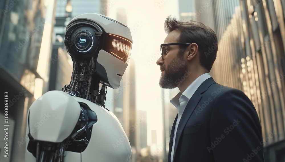 Poster The Unique Encounter Between Human Beings and Intelligent Robots A Captivating and Insightful Glimpse into the Future of Business Dynamics and Professional Interactions in Various Sectors