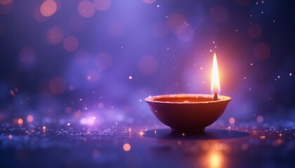 Luminous Diya Radiating Vibrant Flame on Polished Surface Reflection