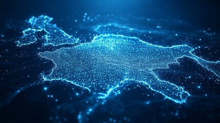 Fototapeta premium A 3D network map, with glowing mesh lines and points, on a sleek blue tech background