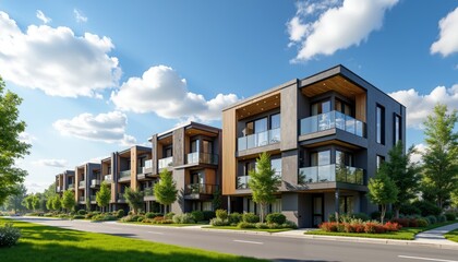 Obraz premium Contemporary Multi-Story Townhouses with Stylish Architectural Design