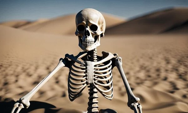 Skeleton in a desert.