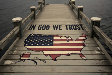 In God We Trust: A Weathered Dock with a Patriotic Message