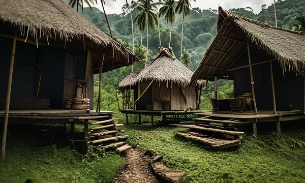 Huts of a tribe in the jungle.