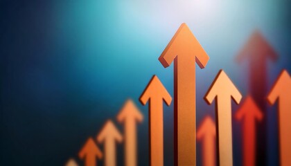 An abstract image of upward-pointing arrows, symbolizing growth, progress, and positive trends against a blue gradient background.