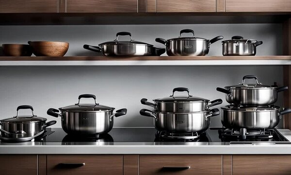 Pots and pans in a kitchen store.