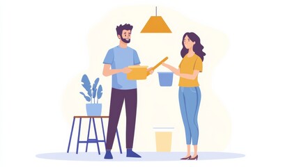 Young family couple doing renovations at home.