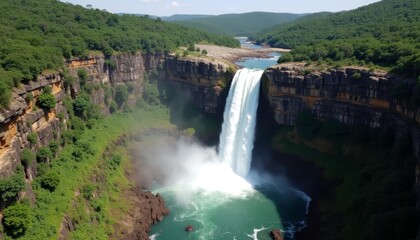  Spectacular Waterfall in a Deep Canyon