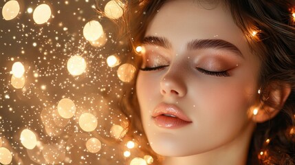Fototapeta premium Dreamy Portrait of Woman with Soft Lights and Sparkles