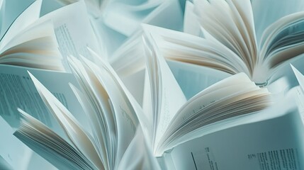 Close-Up View of Open Books with Pages Flipping in Soft Lighting, Evoking a Sense of Knowledge, Learning, and Inspiration in a Scholarly Environment