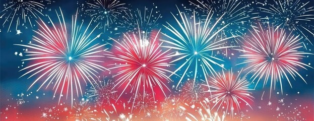Silhouettes of family enjoying colorful fireworks display against evening sky.