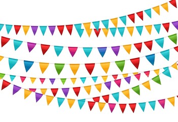 Multicolored Bright Buntings Garlands Flags with Ornament Isolated on White Background