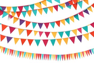 Obraz premium Multicolored Bright Buntings Garlands Flags with Ornament Isolated on White Background