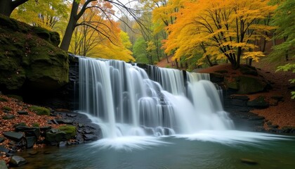 Obraz premium Natures Serenity A waterfall in a vibrant autumn forest