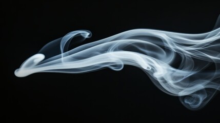 Fototapeta premium A beautifully shaped white smoke plume swirling in various directions, isolated against a solid black background