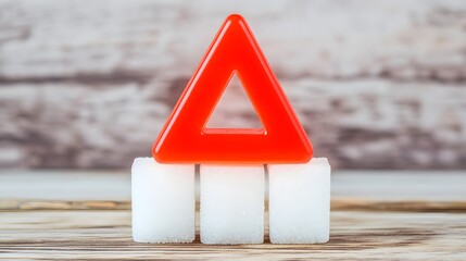 Sugar cubes meticulously stacked in the shape of a warning sign, symbolizing the cautionary message of excessive indulgence and the potential dangers of overconsumption.