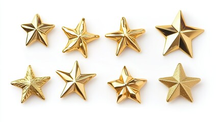 Obraz premium Golden Star Decorations in Various Designs and Textures for Creative Projects, Holiday Theme, Awards, or Celebrations on a White Background