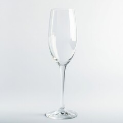 Close-up of a beautiful empty champagne glass made of Bohemian glass, white background