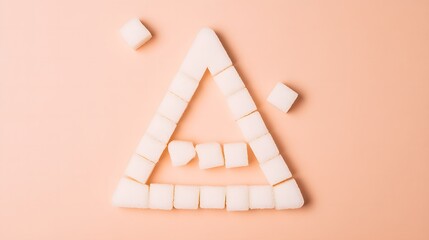 Sugar cubes meticulously stacked in the shape of a warning sign, symbolizing the cautionary message of excessive indulgence and the potential dangers of overconsumption.