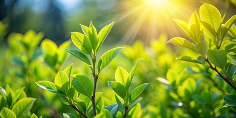 Obraz premium Sunlight Illuminating Lush Green Leaves in a Natural Setting